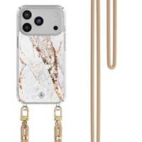 iPhone 17 Pro hoesje met beige koord - Marmer goud