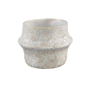 PTMD Ivery Off White glazed ceramic pot with border L