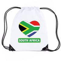 Zuid Afrika thema sporttas - nylon rijgkoord rugzak - wit met hartjes vlag print - supporters