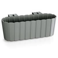 Balkon plantenbak/bloembak - met haken - kunststof - rechthoekige - grijs - 38 cm - Tuin decoraties