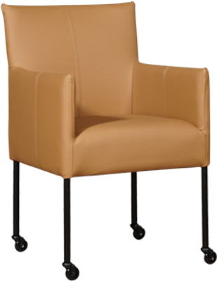 Bruine leren moderne kuipstoel Desire - poot rond zwart met wiel - Toledo Leer Camel (bruin leer)
