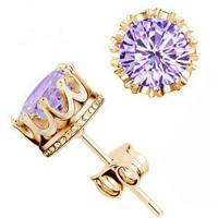 Vrouwen kroon oorbellen Crystal Jewelry dubbele Stud Earrings Stud Earrings (goud + paars)