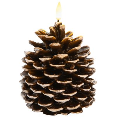 Anna's Collection LED dennenappel kaars - bruin - 12.5 x 10.5 cm - met timer