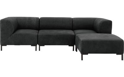 Goossens Excellent Bank Marshall Met Hocker zwart, leer, 1,5-zits, urban industrieel