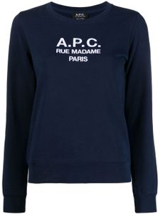 A.P.C. sweat en coton Tina à logo brodé - Bleu