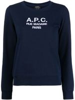 A.P.C. sweat en coton Tina à logo brodé - Bleu