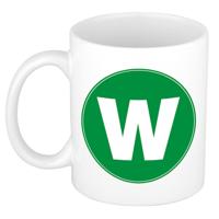 Koffie mok met de letter W - beker - groen - eerste letter van een voornaam - wit - 300 ml