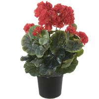 Louis maes Kunstplant - Geranium - rood - in zwarte pot - 33 cm   - - thumbnail