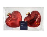 Hart glas L10b4h9,5 cm kerstrood 2 st Decoris - Decoris