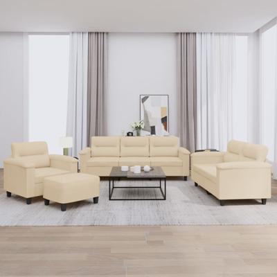 4-delige Loungeset met kussens microvezelstof crèmekleurig