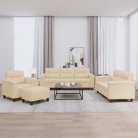4-delige Loungeset met kussens microvezelstof crèmekleurig