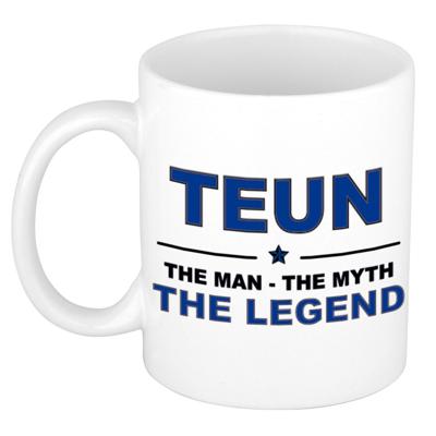 Teun cadeau mok - man myth legend - naam koffiemok / beker - wit en blauw - 300 ml