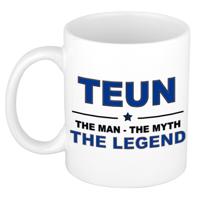 Teun cadeau mok - man myth legend - naam koffiemok / beker - wit en blauw - 300 ml