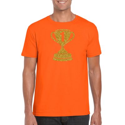 Gouden kampioens beker / nummer 1 t-shirt / kleding oranje heren