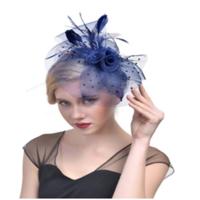 Handgemaakte bruid mesh haaraccessoires bruiloft foto hoed hoofddeksels (Navy)
