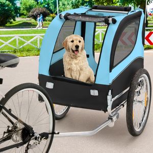 Dieren Fietskar Fietskar voor Kleine en Middelgrote Honden met 50cm Wielen Zonnedak Universeel Fietspaar Zwart + Blauw