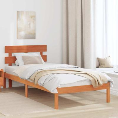 Bedframe met hoofdeinde Bruin 90 x 190 cm Massief grenenhout