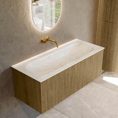 Badmeubel Mondiaz Kurve-Dlux | 110 cm cm | Meubelkleur Dusk | Wastafelkleur Ostra | Solid surface | Wasbak midden spoelbak | Zonder kraangat(en)