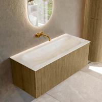 Badmeubel Mondiaz Kurve-Dlux | 110 cm cm | Meubelkleur Dusk | Wastafelkleur Ostra | Solid surface | Wasbak midden spoelbak | Zonder kraangat(en)