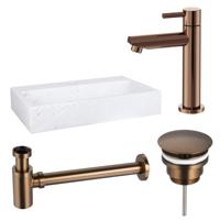 Fortifura Fuente Fonteinset - 38x24x8cm - 1 kraangat - marmer - fonteinkraan koper - wit SW970033/SW799405/SW799403/SW451336