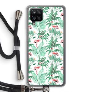 Flamingo bladeren: Samsung Galaxy A12 Transparant Hoesje met koord