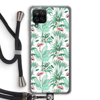 Flamingo bladeren: Samsung Galaxy A12 Transparant Hoesje met koord