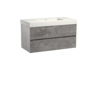 Storke Edge zwevend badmeubel 106 x 52 cm beton donkergrijs met Mata High enkele wastafel in mat witte solid surface