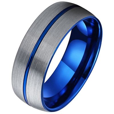 Wolfraam heren ring Groef Geborsteld Zilverkleurig Blauw-22mm