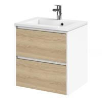 Tiger Reverse Meubelset 60 cm met 2 lades Naturel eik - Mat wit incl Quadro wastafel Hoogglans wit - 800316