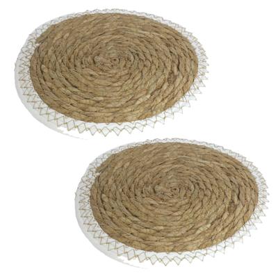 Gerimport Pannen onderzetters - Set van 4x stuks - zeegras - rond - 28x28 cm - naturel/wit Gerimport Pannen onderzetters - Set van 4x stuks - zeegras - rond - 28x28 cm - naturel/wit