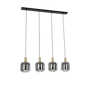 QAZQA Hanglamp zwart met goud en smoke glas incl. 4 PUCC - Zuzanna