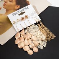 6 Pairs/Sets Vintage Gold Color Leaves Long Tassel Simulated Pearl Earrings Set 6 Pairs/Sets Vintage Gold Color Leaves Long Tassel Simulated Pearl Earrings Set