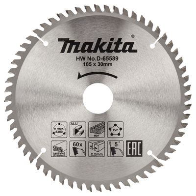 Makita D-65589 Afkortzaagblad | div. materialen | 185x30x2,2 | 60T | 5g