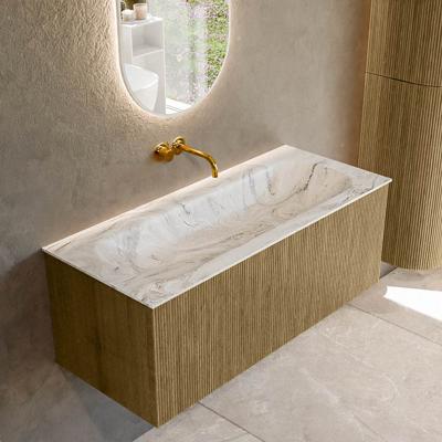 Badmeubel Mondiaz Kurve-Dlux | 110 cm cm | Meubelkleur Dusk | Wastafelkleur Glace | Solid surface | Wasbak midden spoelbak | Zonder kraangat(en)
