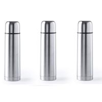 Thermosfles/isoleerkan - 3x - 500 ml - zilver - RVS - schroefdop - 25 cm