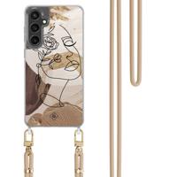 Samsung Galaxy S24 FE hoesje met beige koord - Abstract gezicht bruin Samsung Galaxy S24 FE hoesje met beige koord - Abstract gezicht bruin