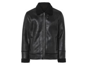 LIVERGY Heren bikerjack met imitatiebont (M, Zwart)