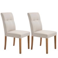HOMCOM set van 2 eetkamerstoelen met gestoffeerde zitting stoel gestoffeerde stoel linnen-polyesterweefsel schuimstof rubberhout beige 50 x 62 x 96 cm