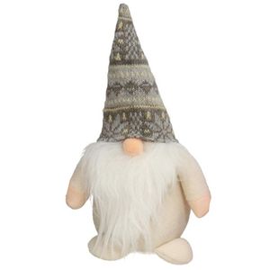 Pluche gnome/dwerg/kabouter decoratie pop/knuffel kleding creme en muts 26 x 11 cm   -