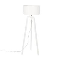 QAZQA Vloerlamp tripod wit hout met witte kap 50 cm - Puros - thumbnail