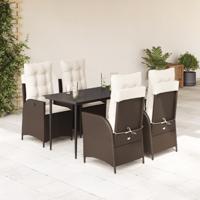 5-delige Tuinset met kussens poly rattan bruin