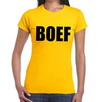 Boef tekst t-shirt geel dames - thumbnail