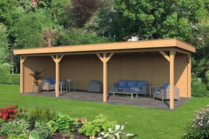 Lariks/Douglas Overkapping Oslo XL type 6 990x430 cm- Plat dak- Onbehandeld lariks Douglas hout- Tuindeco