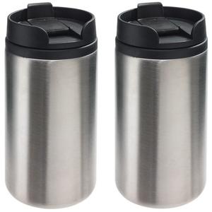 Thermosbeker/warmhoudbeker Koffie To Go - 2x - metallic zilver - 290 ml - dubbelwandig - met schroef