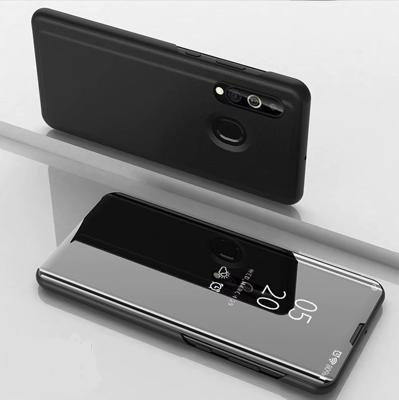 Galvaniseren spiegel horizontale Flip lederen case voor Samsung A20 E met houder (zwart)