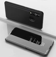 Galvaniseren spiegel horizontale Flip lederen case voor Samsung A20 E met houder (zwart)