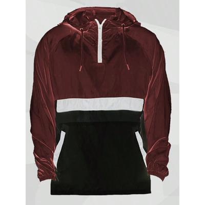 Men's Colorblock Anorak Windbreaker - Hooded Quarter Zip Jacket Burgundy Black / XXXL