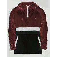 Men's Colorblock Anorak Windbreaker - Hooded Quarter Zip Jacket Burgundy Black / XXXL