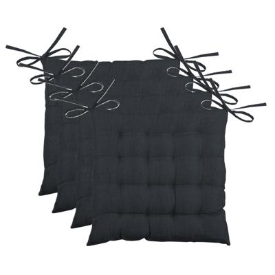 Stof Textile stoelkussen BEA - 4x - antraciet - 40 x 40 x 4 cm - touwtjes sluiting - binnen/buiten
