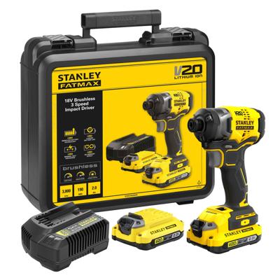 Stanley FATMAX SFMCF820D2K V20 18V Brushless Accu Slagschroevendraaier | 2 x 2.0Ah en lader | In Koffer - SFMCF820D2K-QW